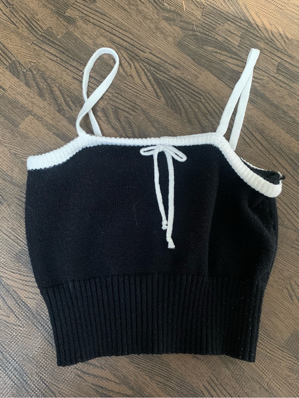 Black Knit Cropped Cami with White Trim
